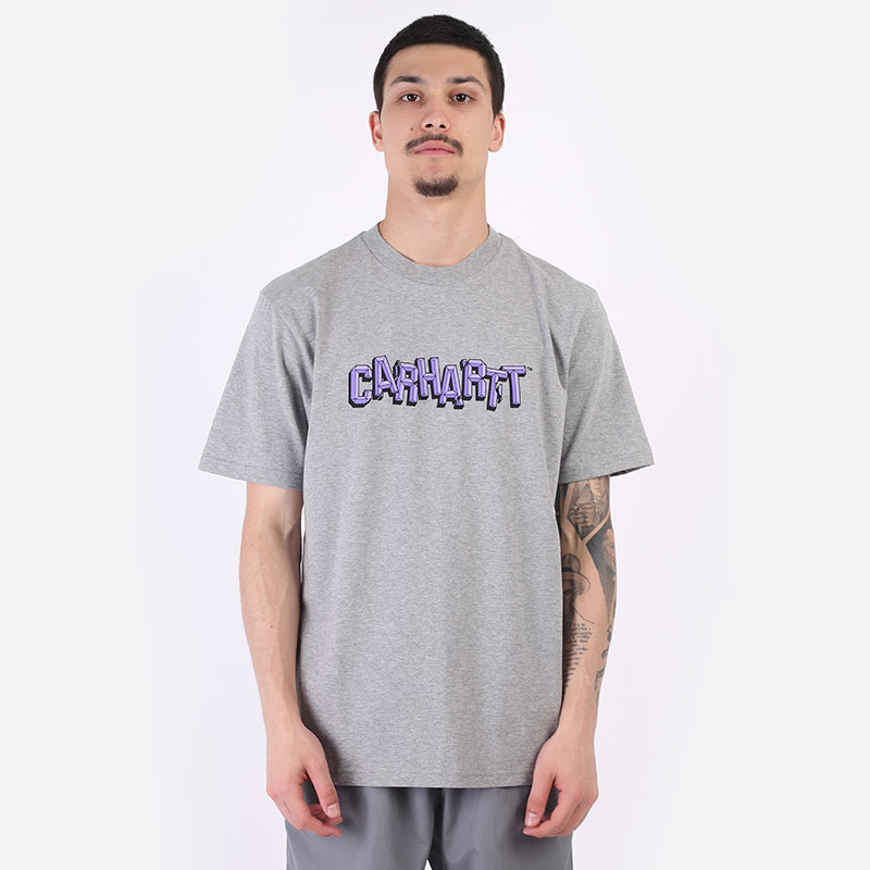 мужская серая футболка Carhartt WIP S/S Shattered  Script T-Shirt I029604-grey heather - цена, описание, фото 3